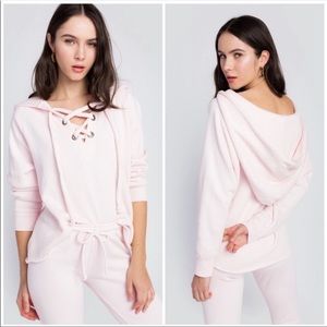 WILDFOX Oversized Pink Lace Up Hoodie